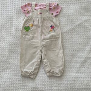 Child of Mine Overalls w/Matching T-Shirt - Frog and Flower detail - size 6-9m
